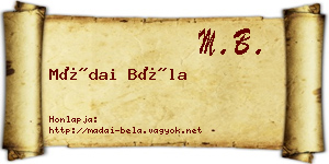 Mádai Béla névjegykártya